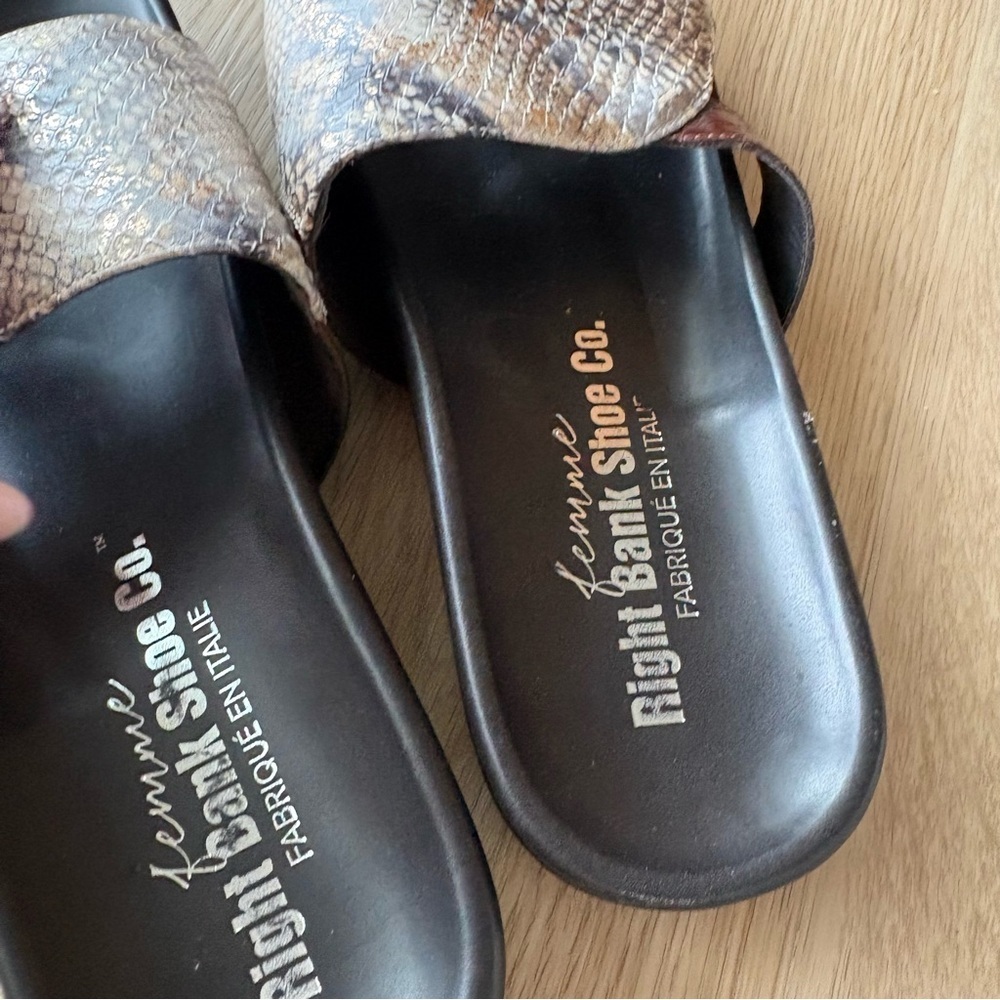 Femme Right Bank Shoe Co Leather snake gold Slide Sandals 8 - Picture 7 of 8